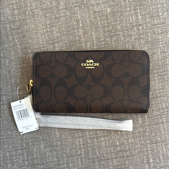 Coach Long Zip Around Wallet In Signature Canvas Brown/ Black - Picture 4 of 10